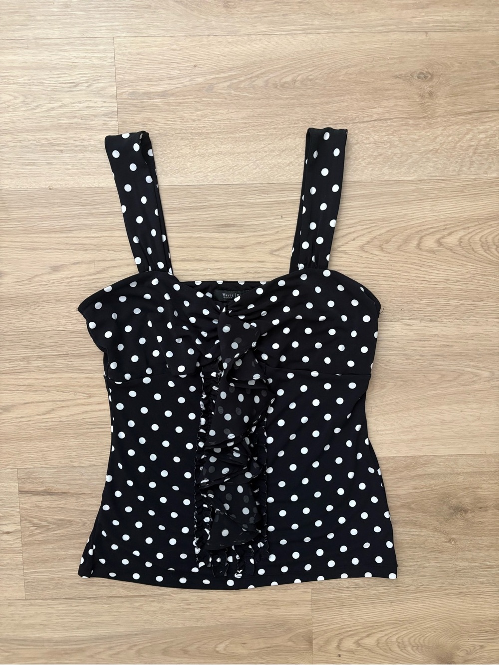 White House Black market  polka dot tank top with ruffles